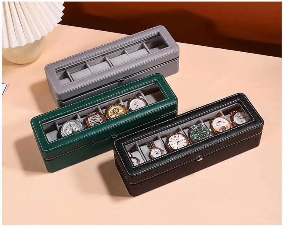 Topped,Gray Lining,Gift For Boyfriend Fathers strip canal torpor complicate Day Birthday Gifts NIXNUT Watch Box,Watch Display Storage Box,PU Leather Watch Box,Watch Box 6-Slots With Real Glass 