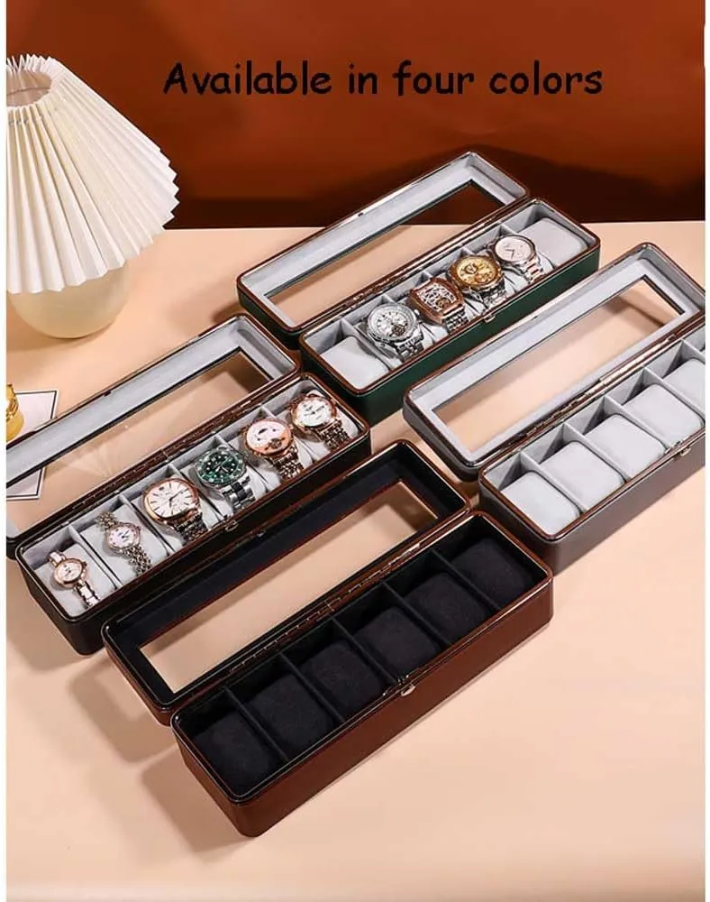 Topped,Gray Lining,Gift For Boyfriend Fathers strip canal torpor complicate Day Birthday Gifts NIXNUT Watch Box,Watch Display Storage Box,PU Leather Watch Box,Watch Box 6-Slots With Real Glass 