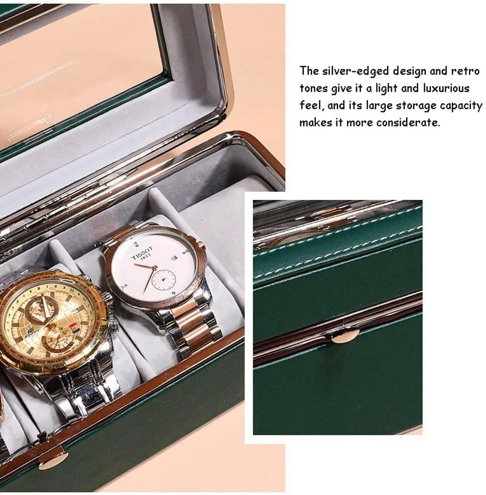 Topped,Gray Lining,Gift For Boyfriend Fathers strip canal torpor complicate Day Birthday Gifts NIXNUT Watch Box,Watch Display Storage Box,PU Leather Watch Box,Watch Box 6-Slots With Real Glass 