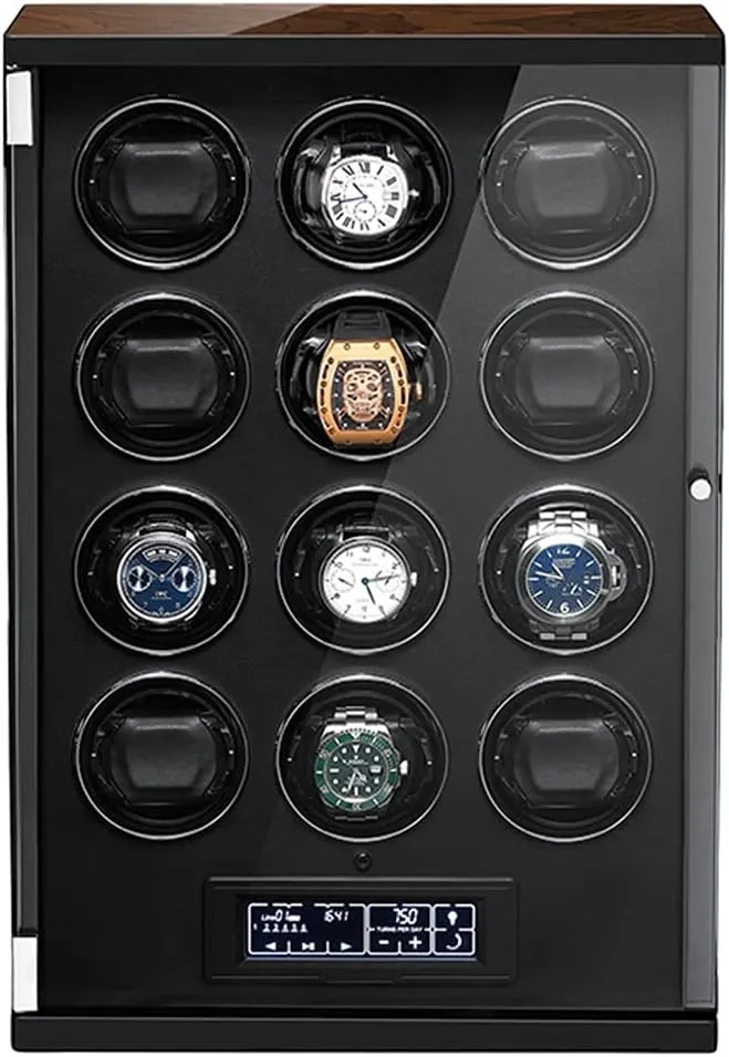 Touchscreen Control (12 0) Watch Winder for 4/6/12 customer verse diagonal Automatic Watch with Ultra-Quiet Motors, Flexible Watch Pillow, Built-in LED Illumination and LCD 