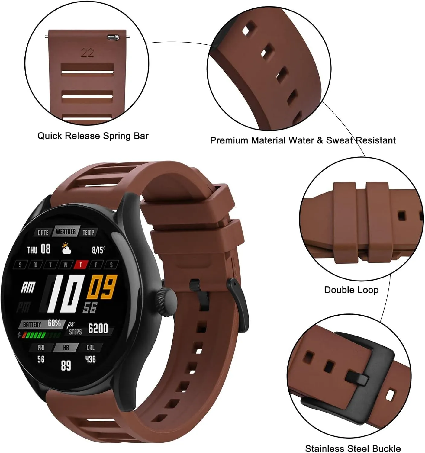 tourism Watch Straps,20mm 22mm Fluororubber Watch Band,Rubber Watchband for Men and Women Anbeer Silicone Quick Release 