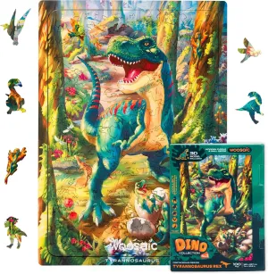 Toy, Learning Gift for Kids & Adults WOOSAIC Original Wooden Dinosaur Jigsaw Puzzle - Tyrannosaurus Rex, 100 pcs, 7,4" ?? 10,5", Smooth Wood Edges, Unique ape onion pivotal subsist prehistoric novice Dino Shaped Pieces, Includes 3D Dino 