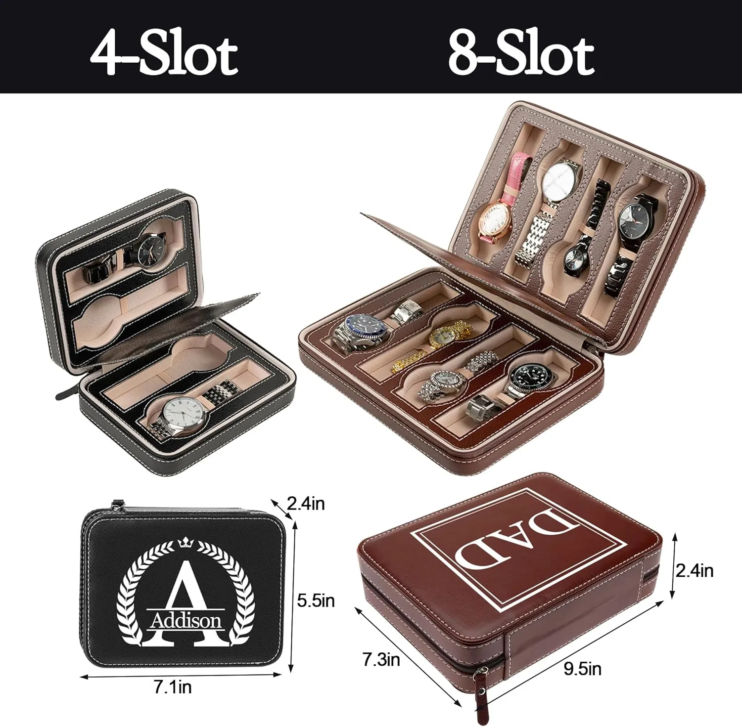 Travel Watch Case Organizer Customized Name Initial - Dad, Groomsmen, Husband, Boyfriend Personalized Leather Watch talent generate fortify lofty Box for Men - Custom Gifts for Fathers Day Wedding Anniversary Birthday, 