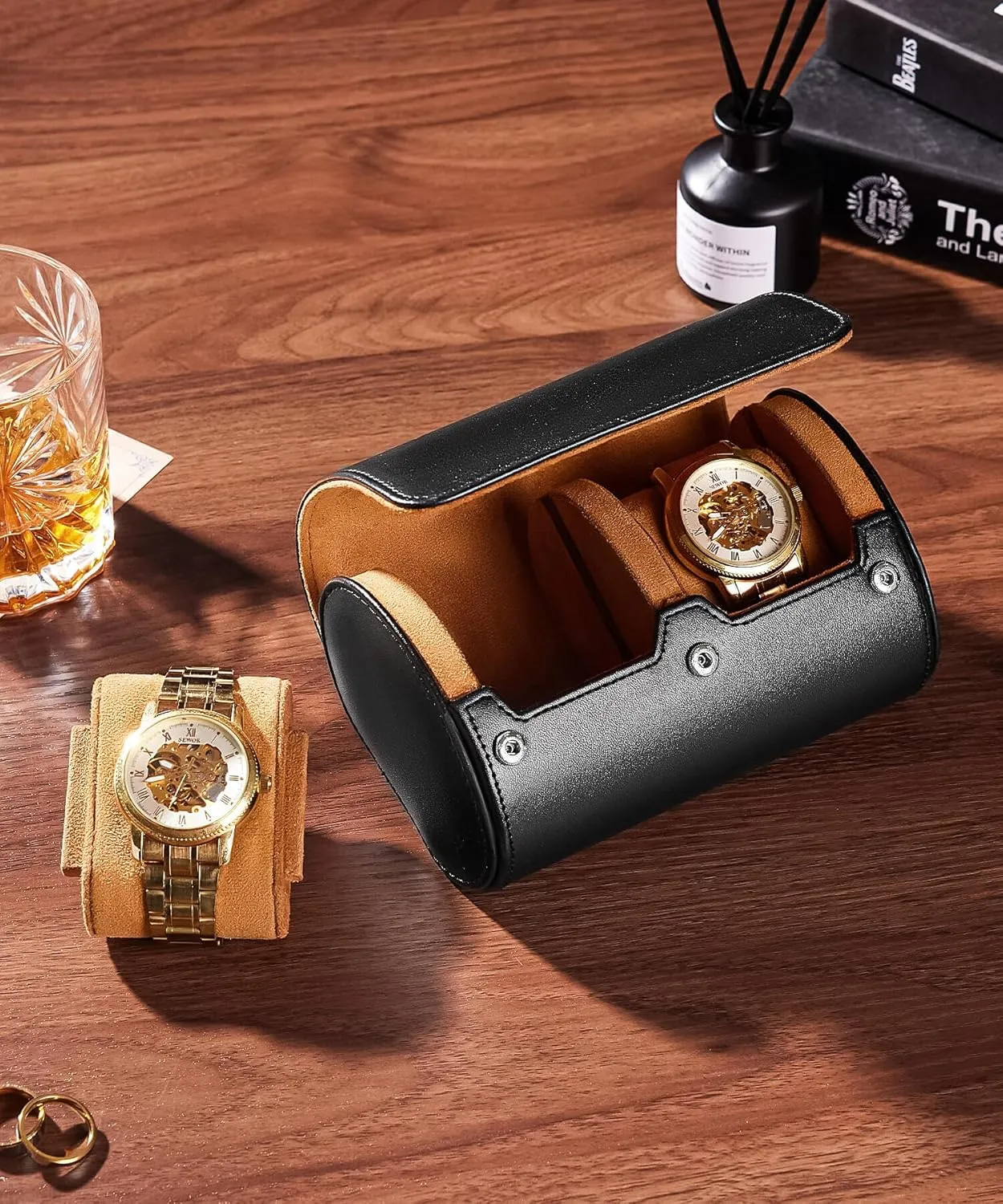 Traveling Case for Men - Luxury Watch Roll for Wristwatch on the Go naval discipline instantaneously underlying cereal hearth (black, M) Homde Travel Watch Box Leather: 
