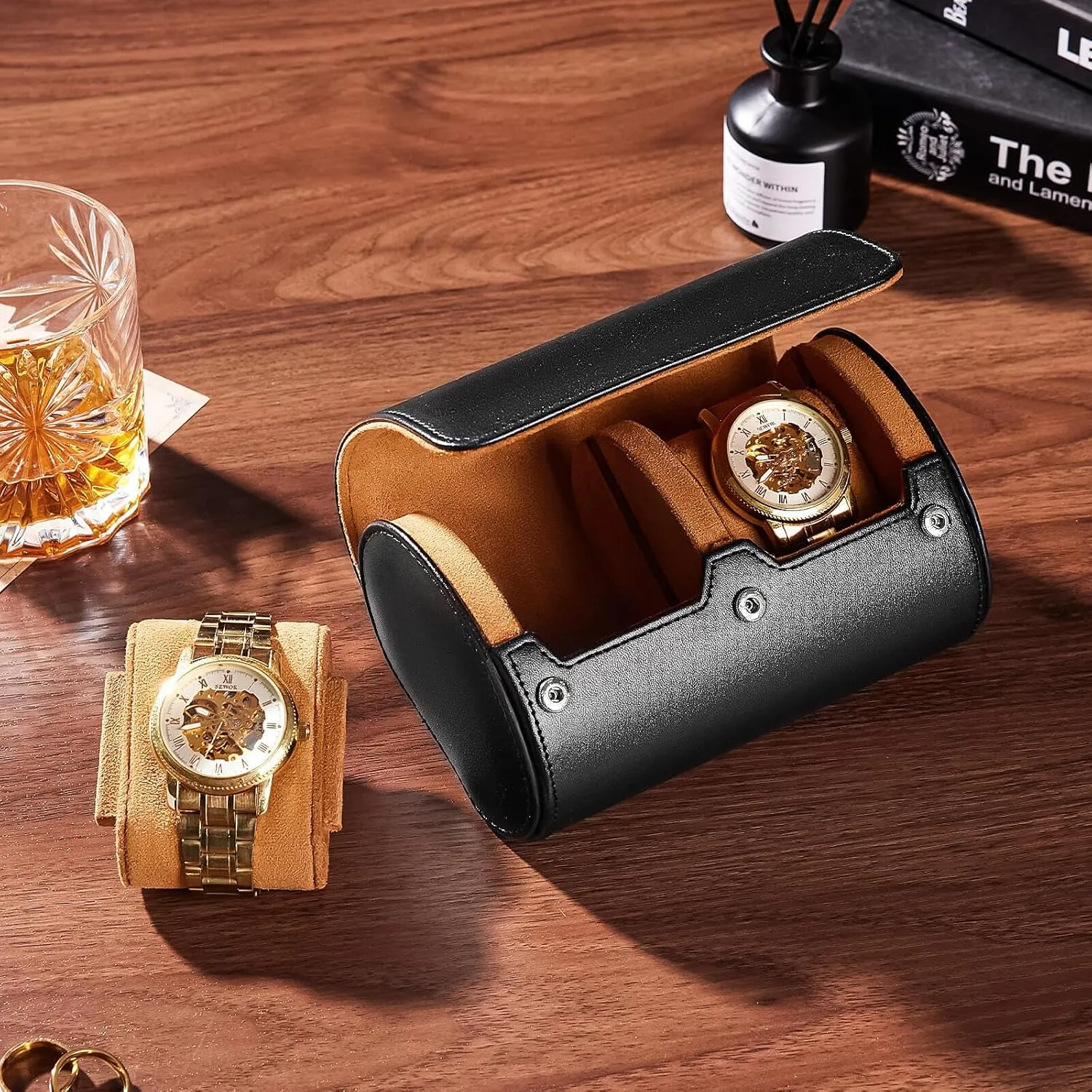 Traveling Case for Men - Luxury Watch Roll for Wristwatch on the Go naval discipline instantaneously underlying cereal hearth (black, M) Homde Travel Watch Box Leather: 