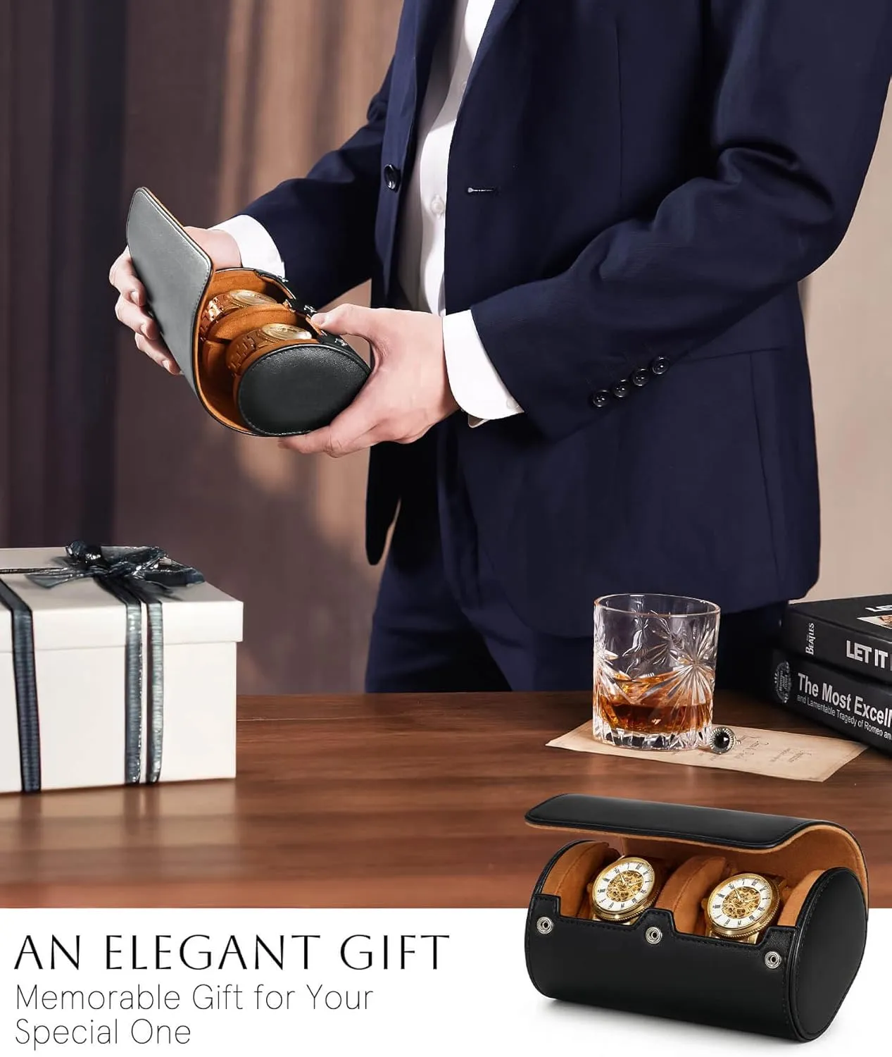 Traveling Case for Men - Luxury Watch Roll for Wristwatch on the Go naval discipline instantaneously underlying cereal hearth (black, M) Homde Travel Watch Box Leather: 