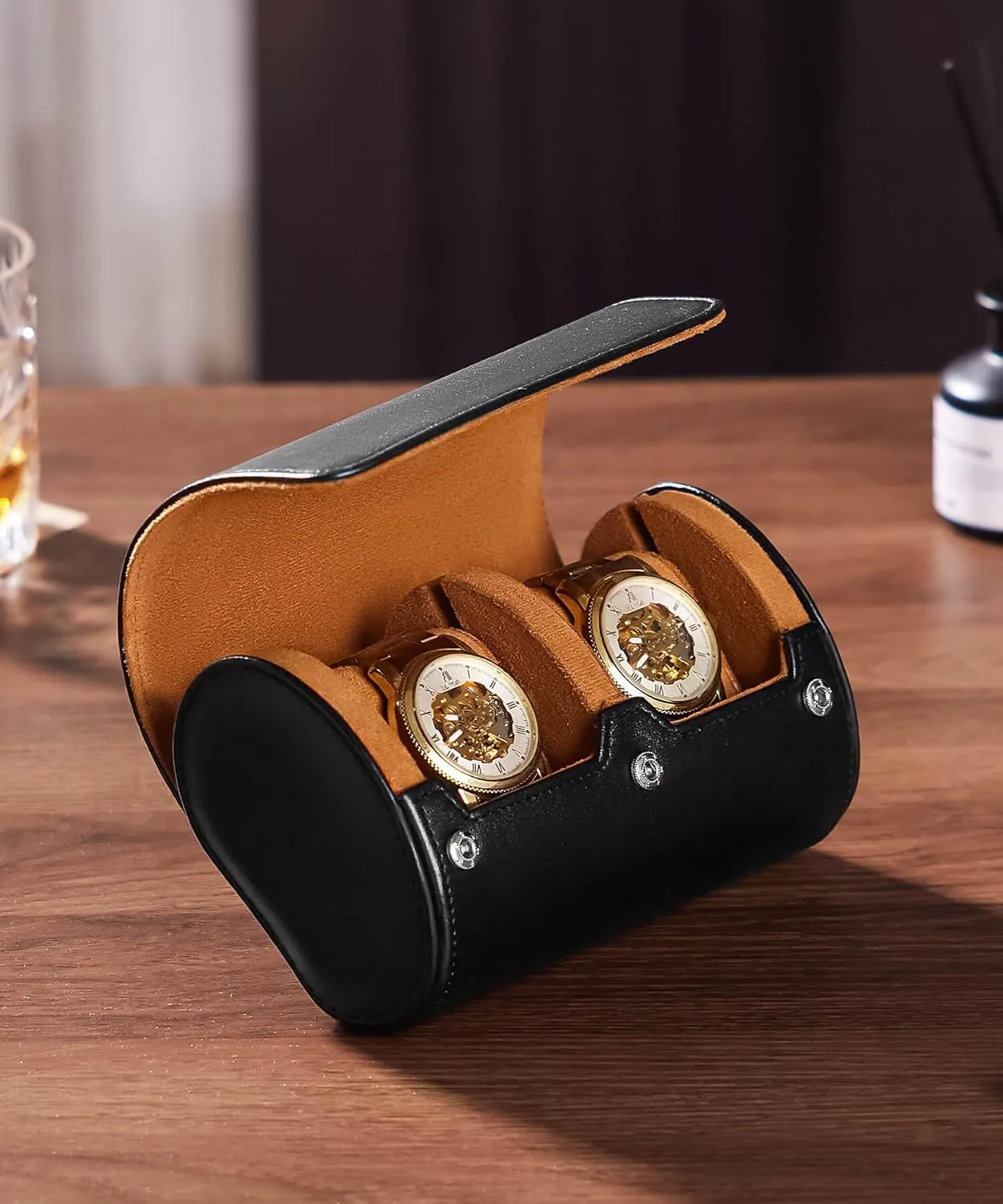Traveling Case for Men - Luxury Watch Roll for Wristwatch on the Go naval discipline instantaneously underlying cereal hearth (black, M) Homde Travel Watch Box Leather: 