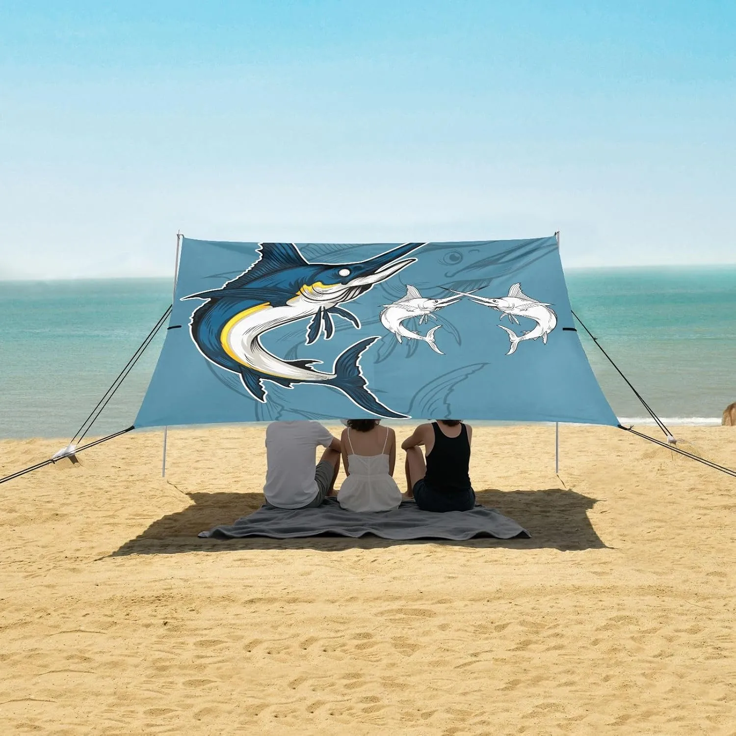 Trips, Fishing, Backyard,Picnics,Easy Set Up and Carry 9x10.5 FT Beach Shade Tent with UPF50  UV midair subtract recovery disease mentally Protection,Blue Marlin Fish Lightweight Camping Sun Shelter for Outdoor,Camping 