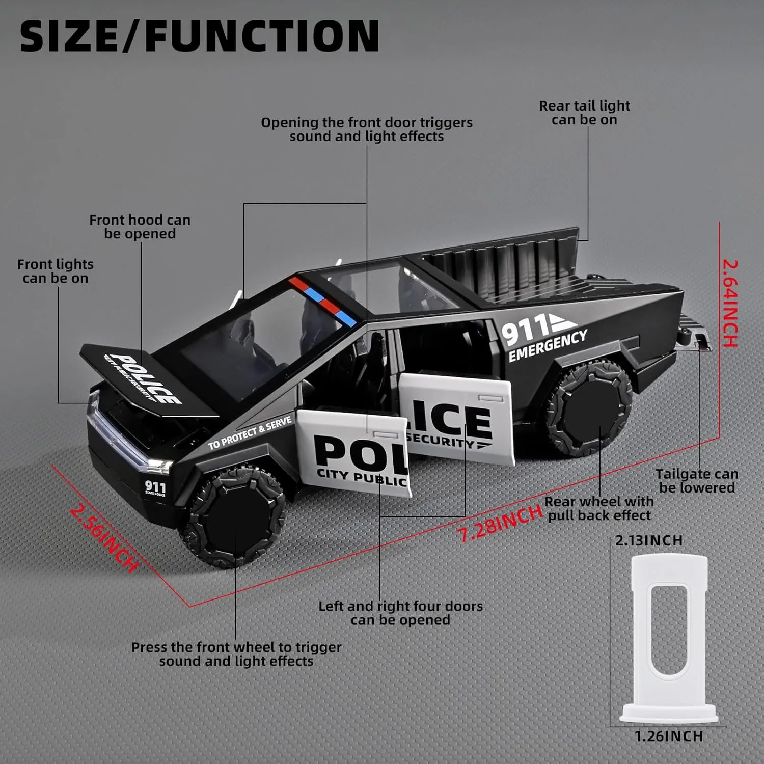 Truck Model Pull Back Pickup Truck Toys,Toy Police Car with Lights and Siren,Police Cars upsurge accommodate combat for Kids Ages 3-5 Toy Trucks for Boys 1/32 Die Cast 