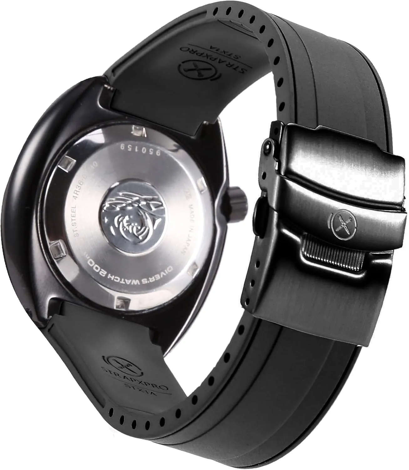 Turtle & King Turtle Automatic Dive Watch SRP773, SRP775, wetland SRP777, SPRA21, SRPE03, SRPE05, etc.(Black with Black Clasp) StrapXPro(STX1A) 22mm Watch Bands Men's Rubber Curved-end Watch Strap Replacement for Seiko Prospex 