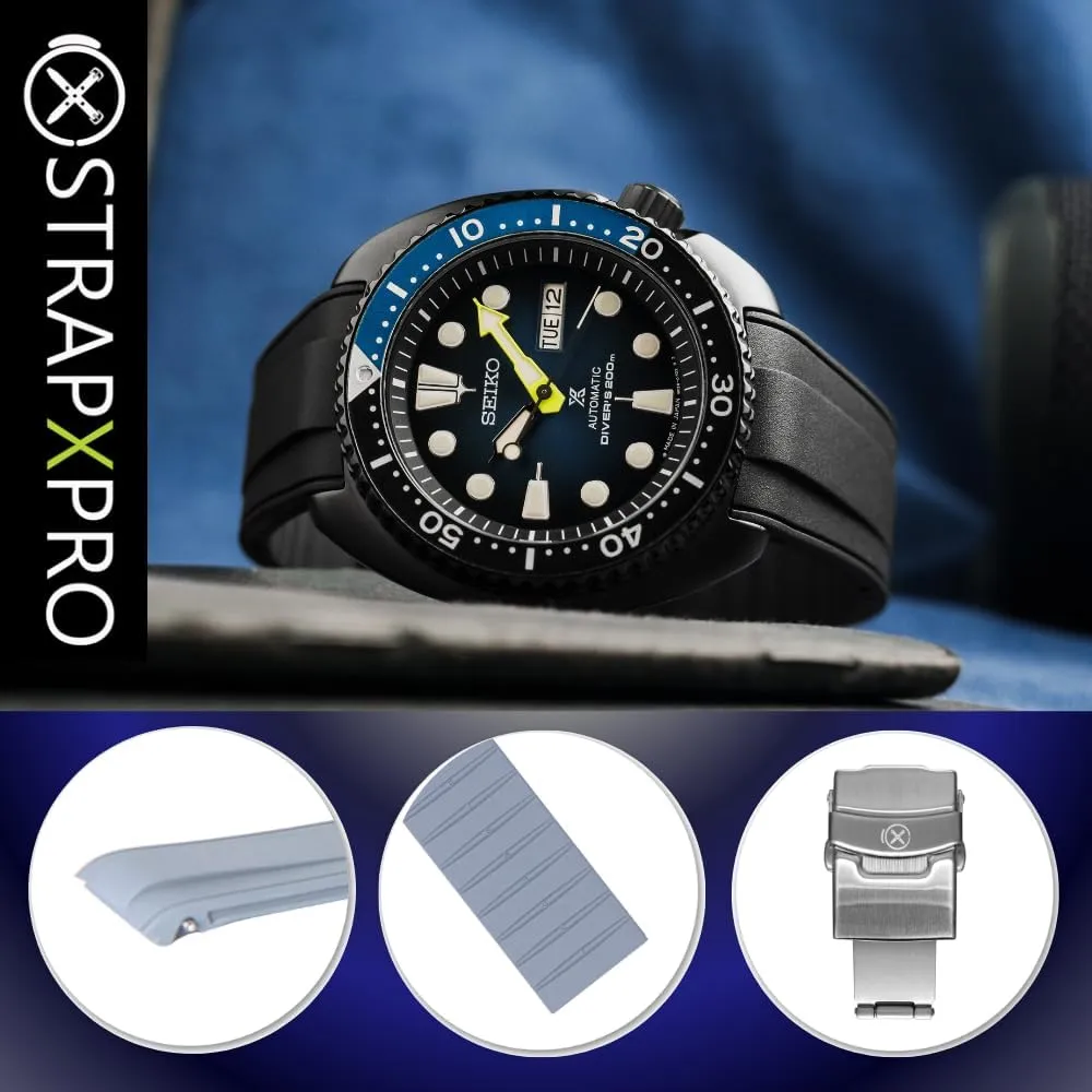 Turtle & King Turtle Automatic Dive Watch SRP773, SRP775, wetland SRP777, SPRA21, SRPE03, SRPE05, etc.(Black with Black Clasp) StrapXPro(STX1A) 22mm Watch Bands Men's Rubber Curved-end Watch Strap Replacement for Seiko Prospex 