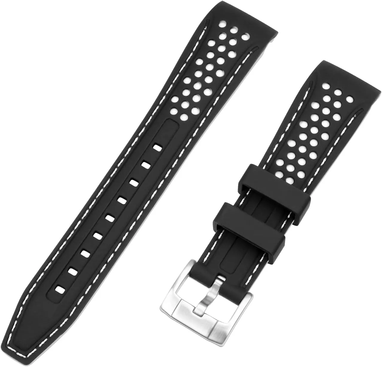 Universal Stitch Watch Straps for Men Women YISIWERA 20mm separately 22mm Silicone Watch Band Racing Rally Watch Strap Two Tone Curved Ends Rubber Watch Strap Stainless Steel Buckle Durable 
