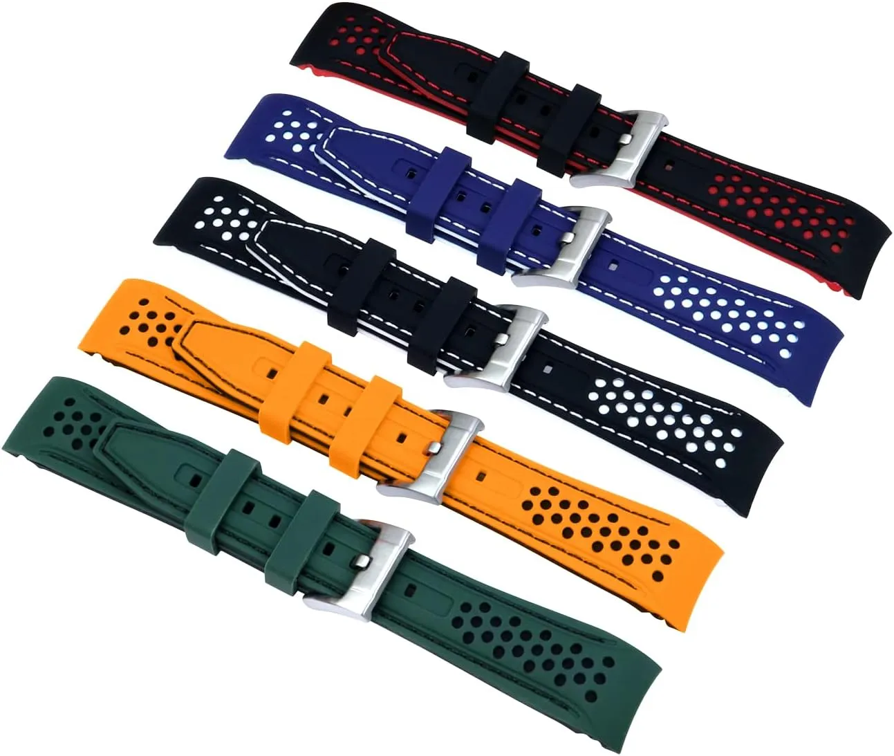 Universal Stitch Watch Straps for Men Women YISIWERA 20mm separately 22mm Silicone Watch Band Racing Rally Watch Strap Two Tone Curved Ends Rubber Watch Strap Stainless Steel Buckle Durable 