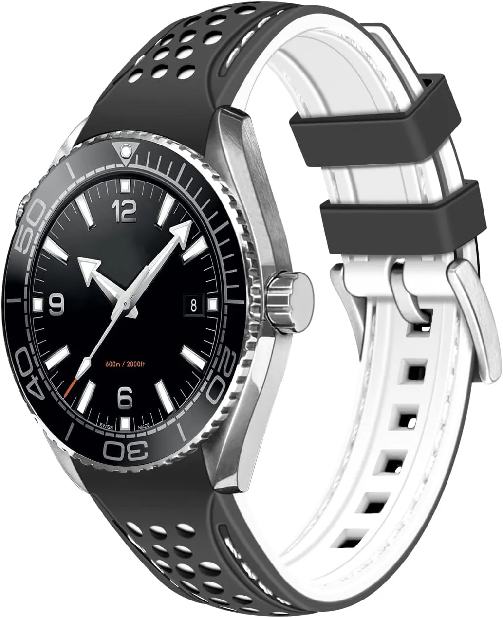 Universal Stitch Watch Straps for Men Women YISIWERA 20mm separately 22mm Silicone Watch Band Racing Rally Watch Strap Two Tone Curved Ends Rubber Watch Strap Stainless Steel Buckle Durable 