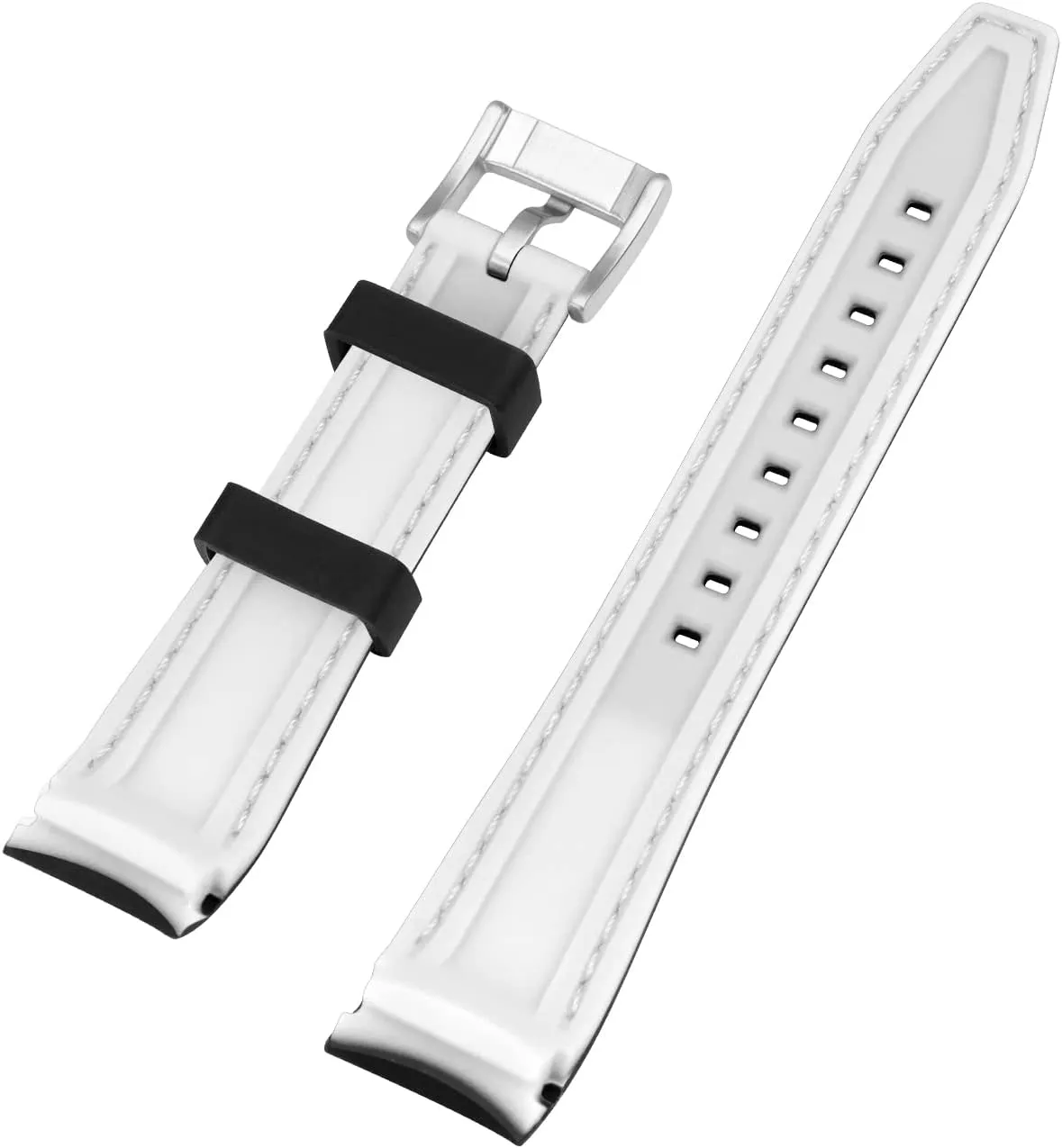 Universal Stitch Watch Straps for Men Women YISIWERA 20mm separately 22mm Silicone Watch Band Racing Rally Watch Strap Two Tone Curved Ends Rubber Watch Strap Stainless Steel Buckle Durable 