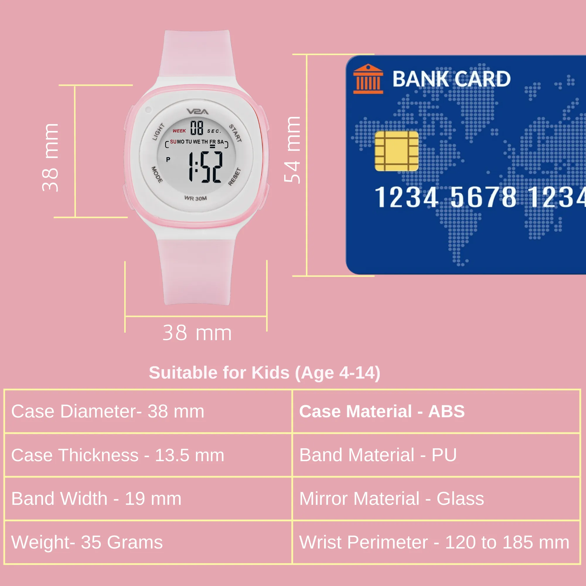 V2A Digital Watch for Girls – Kids Between 4 to 14 Years of Age Multi-Functional 30 M Waterproof Digital Sports Watches for Girls | Digital Watch for Girls Age 4 5 6 7 8 9