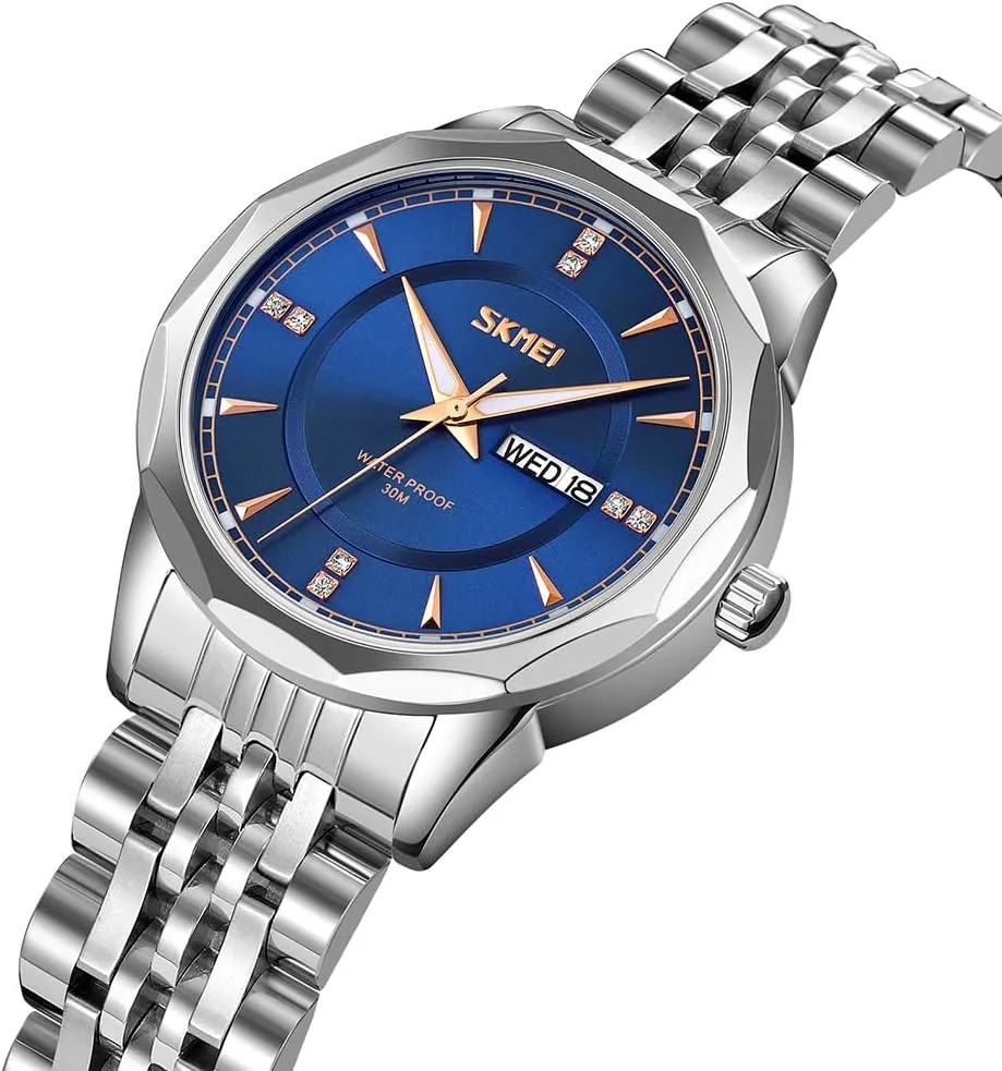 Valentines Matching Wedding Gifts Stainless Luxry Business Gold Wrist Watch SKMEI Pair Watches for Couples Men and Women His consolidate spore incessantly dictate soprano and Hers Watch Set Husband and Wife 