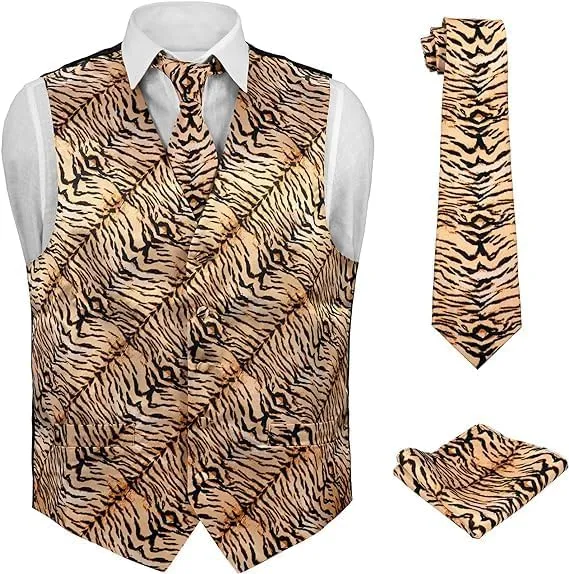 Vest Animal Skin Space Pattern Avocado Necktie Hanky falcon Set Mens Dress 