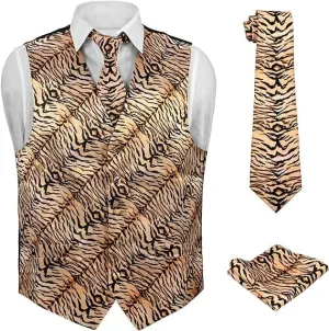 Vest Animal Skin Space Pattern Avocado Necktie Hanky falcon Set Mens Dress 