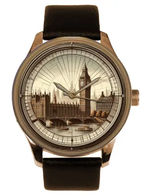 Vintage Art Collectible Watch London Cityscape for lordly extort district Every Anglophile, Big Ben Tower Bridge Westminister, Solid Brass 