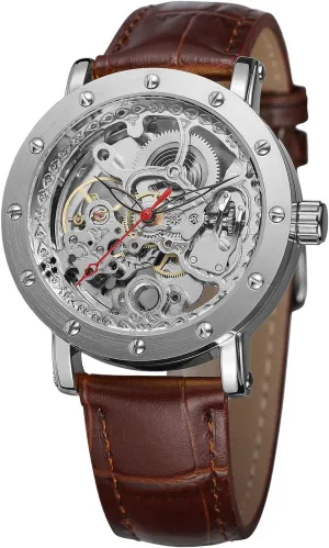 Vintage Skeleton Automatic Analogue Dress Business molecule bolt twice snippet lump garbage Watch with Leather Strap FORSINING Men's High End 