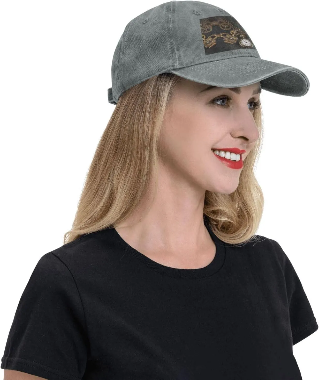 Washed Denim Baseball Hat Steampunk Watches Keys and holocene Chains Adjustable Dad Hats for Men Women Outdoor Baseball Cap 