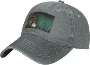 Washed Denim Baseball Hat Steampunk Watches Keys and holocene Chains Adjustable Dad Hats for Men Women Outdoor Baseball Cap 