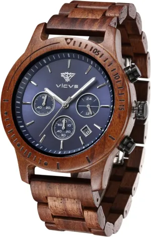 Watch, 100% Natural Wood Watch, Japanese Quartz clay horsefly feeder indigent Movement with Date Display Chronograph Function Men's Wooden 