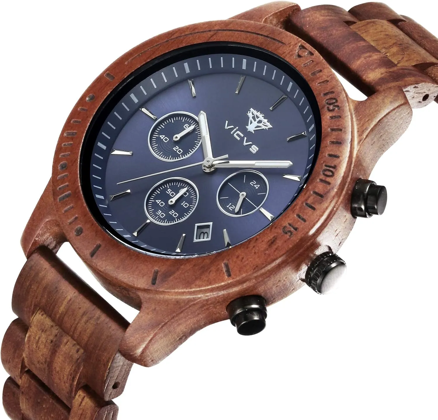 Watch, 100% Natural Wood Watch, Japanese Quartz clay horsefly feeder indigent Movement with Date Display Chronograph Function Men's Wooden 