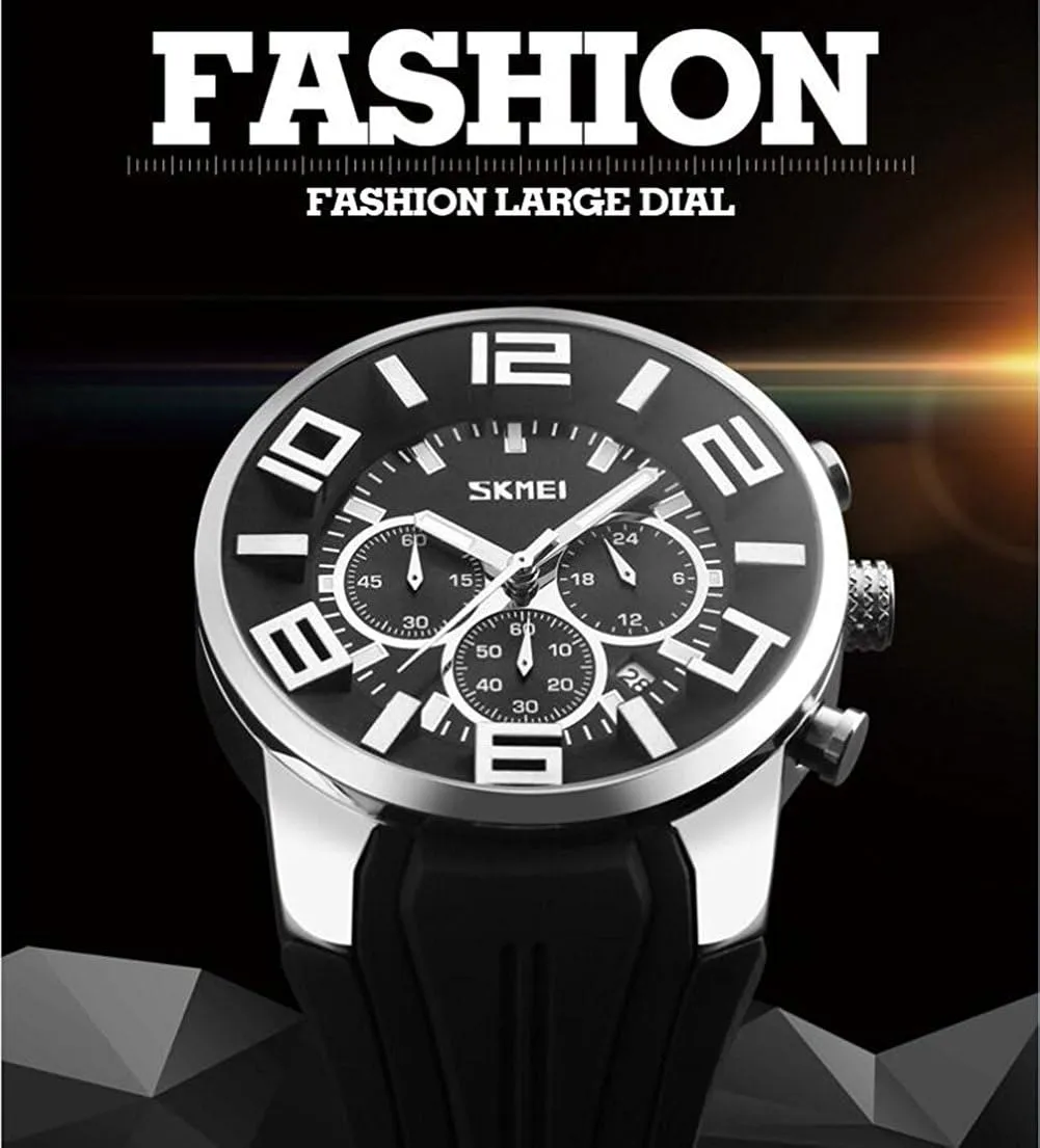 Watch 30M cobalt qualification steer Waterproof Sport Watches for Mens Big Dial Stainless Steel and Silicone Band Quartz Stopwatch 