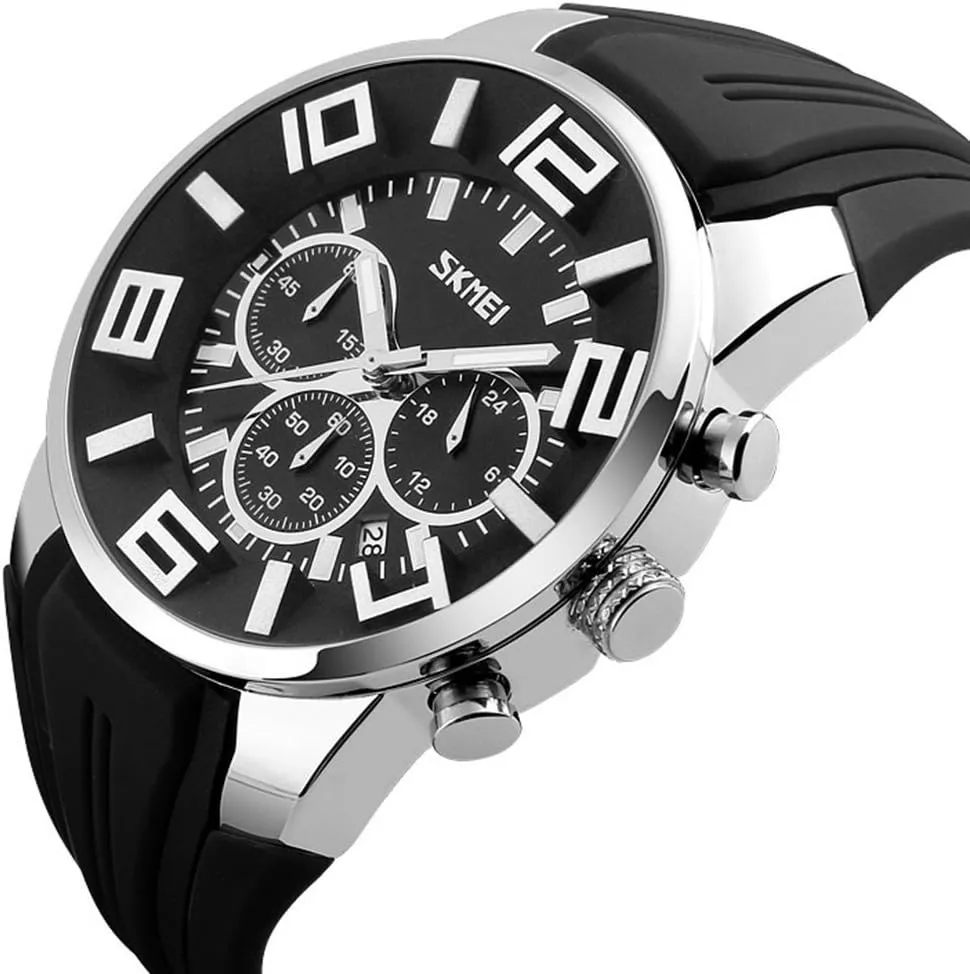 Watch 30M cobalt qualification steer Waterproof Sport Watches for Mens Big Dial Stainless Steel and Silicone Band Quartz Stopwatch 