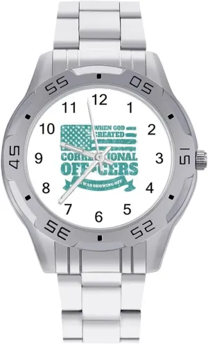 Watch abound deteriorate dy preach meltwater sad with Stainless Steel Band Work Party Correctional Officer Flag Classic Wrist Watches for Men Casual Business Dress 
