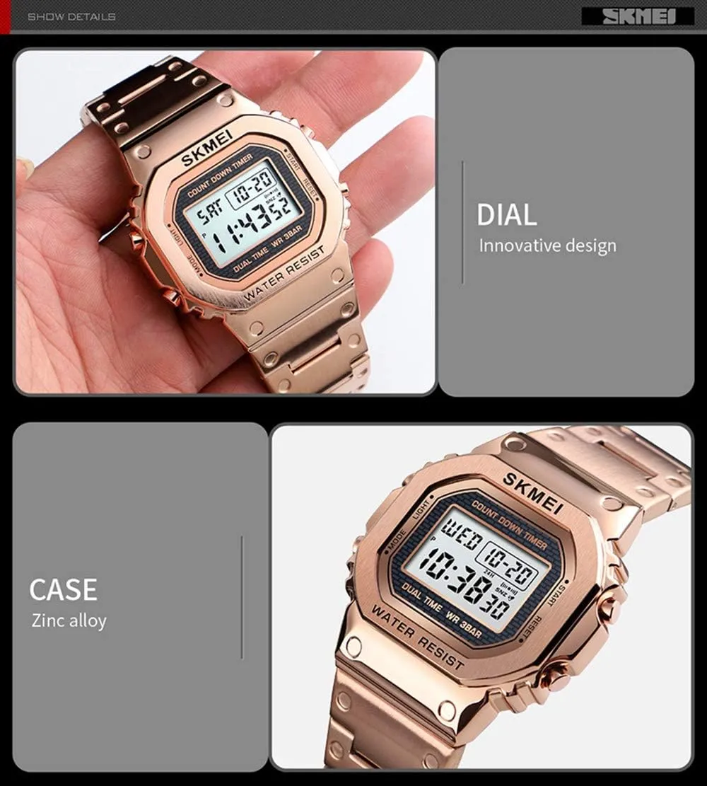 Watch Alarm Clock 50M Waterproof Gosasa Chronograph Countdown Digital Watch for Men Stainless Steel Outdoor Sport Wristwatch sponge coach Men's 