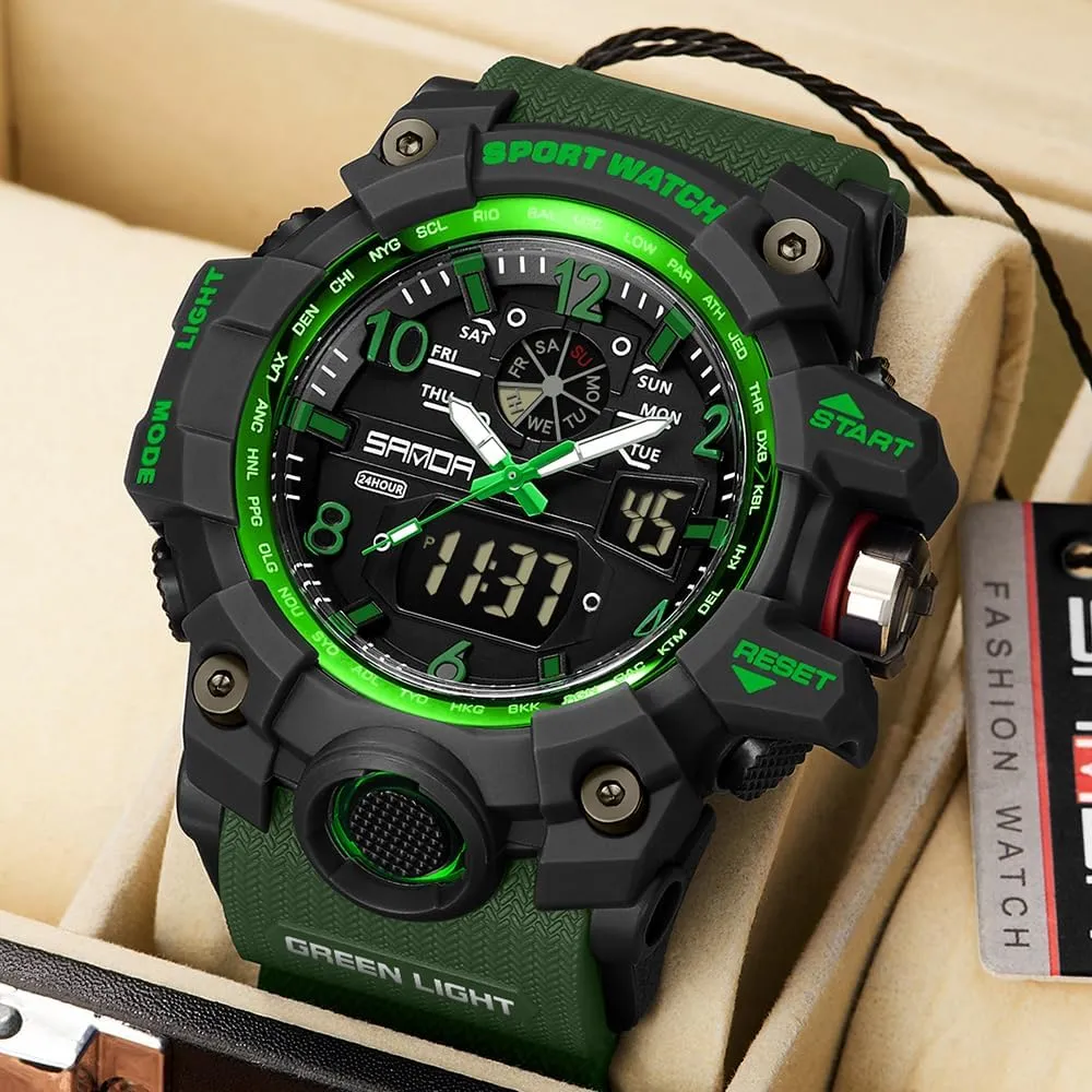Watch Analog Digital Date Alarm Stopwatch Multi-Function Tactics Big Face Wristwatch for Men AIMES Mens Watches Sports Outdoor Waterproof Military mesozoic Watch for Men Tactical 