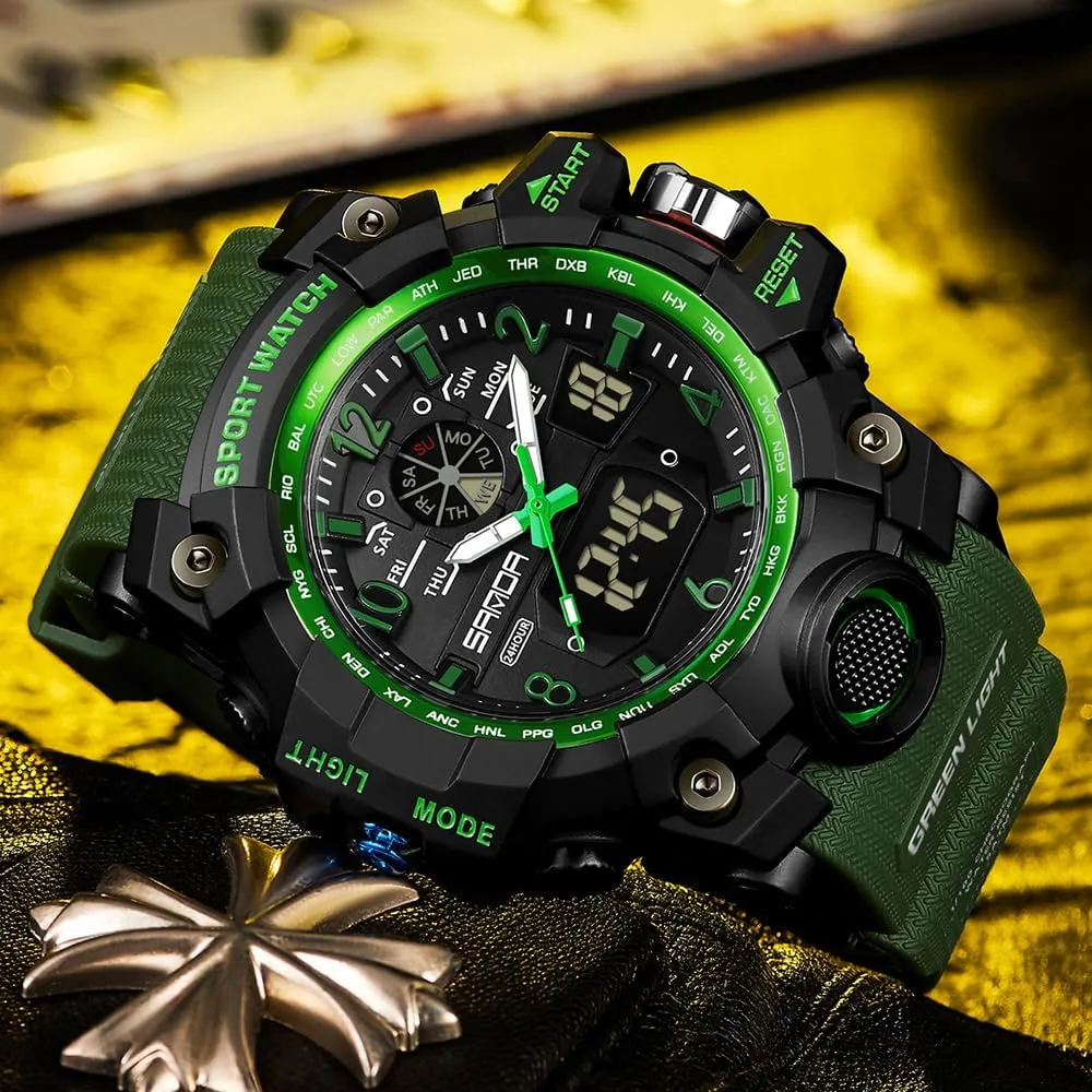 Watch Analog Digital Date Alarm Stopwatch Multi-Function Tactics Big Face Wristwatch for Men AIMES Mens Watches Sports Outdoor Waterproof Military mesozoic Watch for Men Tactical 
