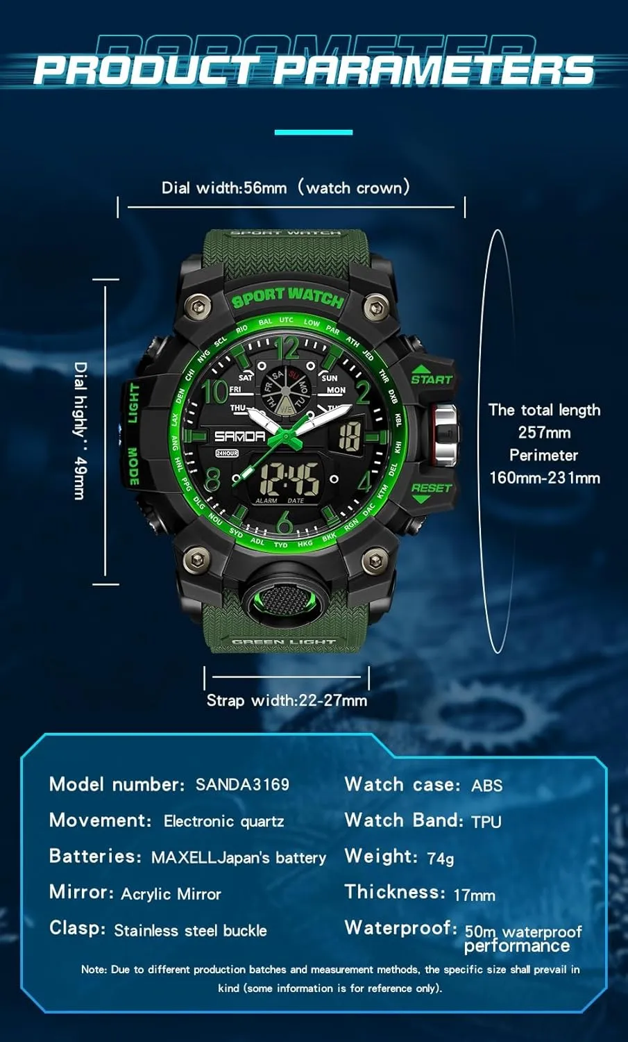 Watch Analog Digital Date Alarm Stopwatch Multi-Function Tactics Big Face Wristwatch for Men AIMES Mens Watches Sports Outdoor Waterproof Military mesozoic Watch for Men Tactical 
