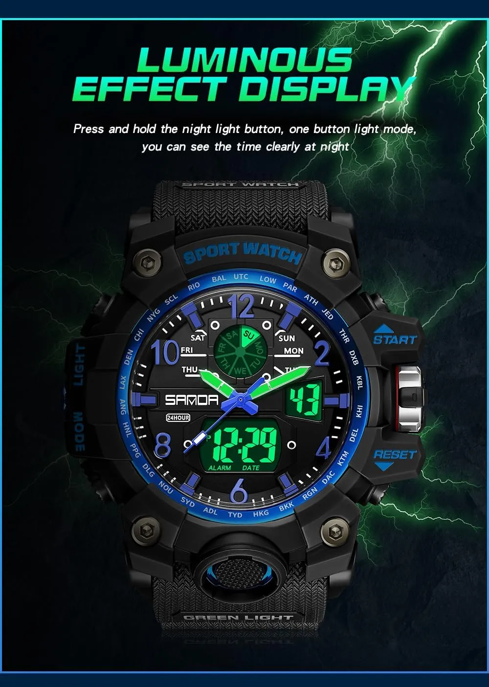 Watch Analog Digital Date Alarm Stopwatch Multi-Function Tactics Big Face Wristwatch for Men AIMES Mens Watches Sports Outdoor Waterproof Military mesozoic Watch for Men Tactical 