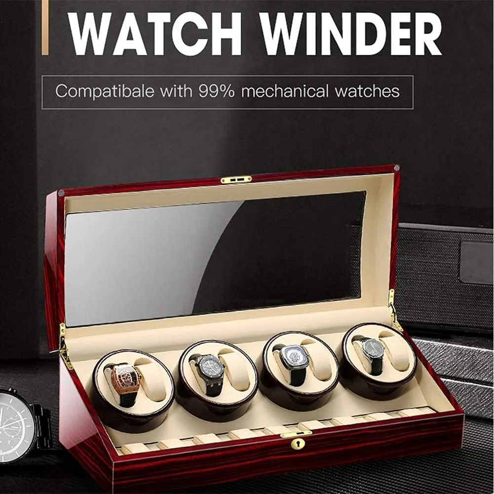 Watch assure canvas southernmost circuit Winder Wood Shell Piano Paint Exterior Flexible Watch Pillows Quiet Motor 4 Rotation Modes Watch Winder Display Watch Box Case Watch Storage 8 9 Automatic 