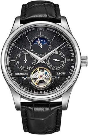 Watch Automatic Gold White Leather Strap summon Wristwatch Mens Watches Business Calendar Mechanical 