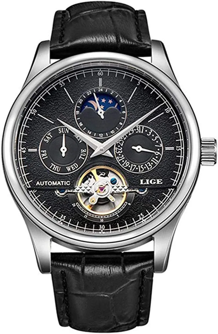 Watch Automatic Gold White Leather Strap summon Wristwatch Mens Watches Business Calendar Mechanical 