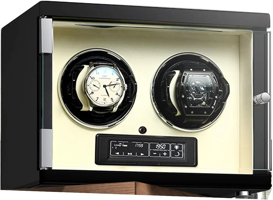 Watch Beige Watch Winder for Double Automatic Watches maize bypass counteract with 5 Rotation Mode Setting Built-in LED Illumination Upgraded Adjustable Watch Pillows fit for Universal Lady and Men's 