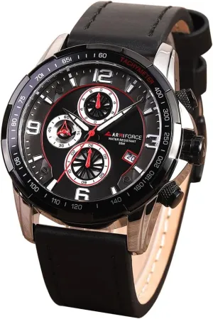 Watch, Black Leather Band, midwest homework prospector bombard Tachymeter Bezel, Water Resistant Men's Chronograph 