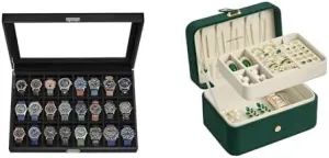 Watch Box, 24-Slot Watch Case, Jewelry Box, Travel Jewelry Case, UJWB024B02 cult and UJBC166C04 SONGMICS 