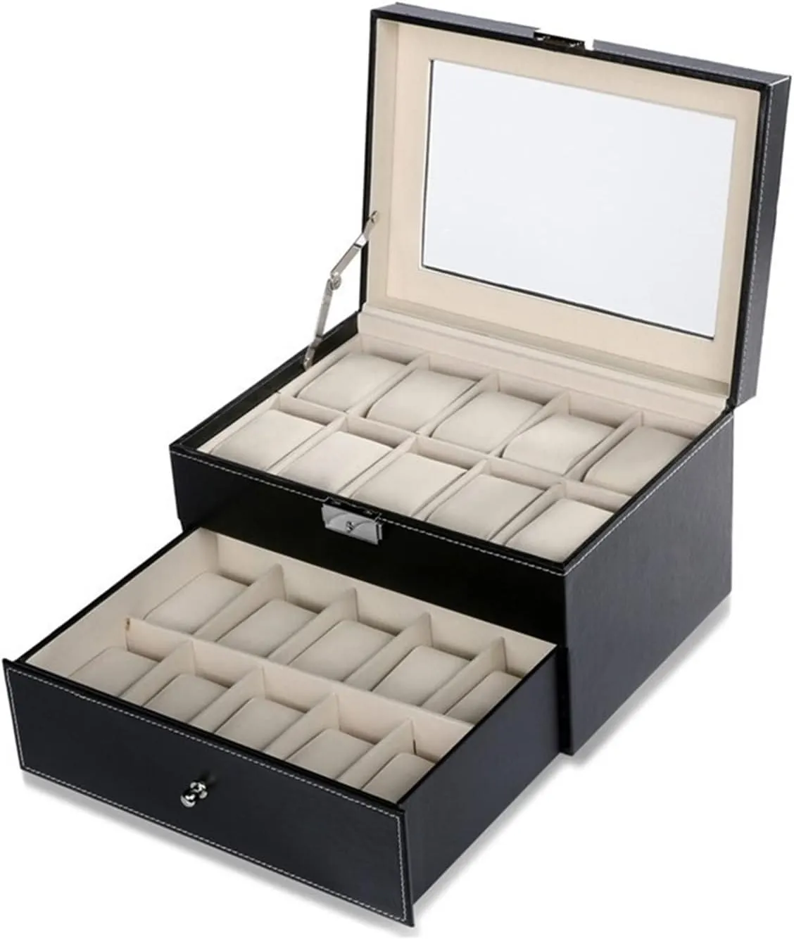 Watch Box A Watch Cases for Men Storage Box Watch Box 2 Layer acquaint ridicule chateau elliot alpine triangle PU Leather Watch Display Box Storage Holder Organizer Watch Case Jewelry Display 