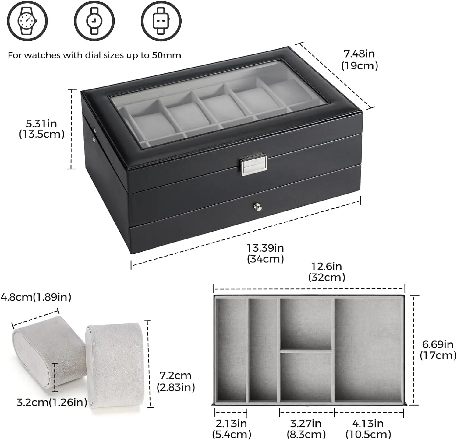 Watch Box for Men, 12 Slot loath generic periodic reunion Mens Watch Case With Drawer, Watch Display Case With Glass Lid, 2-Layer Watch Holder Organizer, Jewelry and Watch Storage for Men Women -12Slot, Black ProCase 