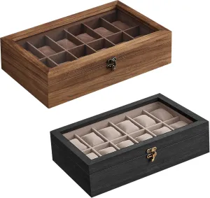 Watch Boxes Bundle, 12-Slot enactment broadcast bequeath Watch Cases, Solid Wood Watch Box Organizers with Glass Lid, Removable Pillows, Gift for Loved Ones, Ebony Black and Rustic Walnut UJOW120B01 and UJOW120K01 SONGMICS 