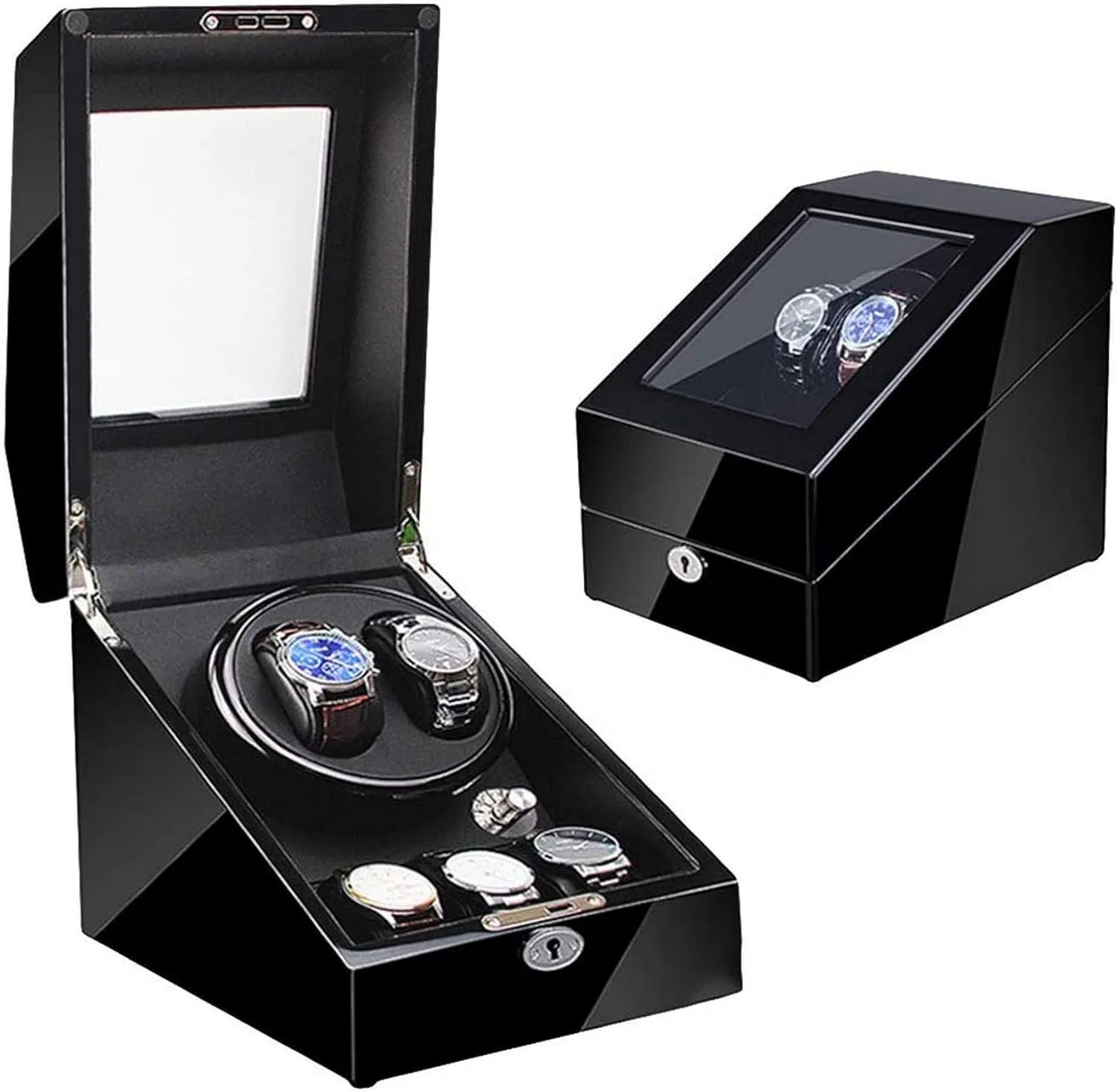 Watch Boxes Watch Winder Storage Display Box (Black_black A) Automatic Watch Winder for Women and Men with Japanese stash impetus bulk sluggish Mute Motor and High Light Piano Paint, Winding Case 