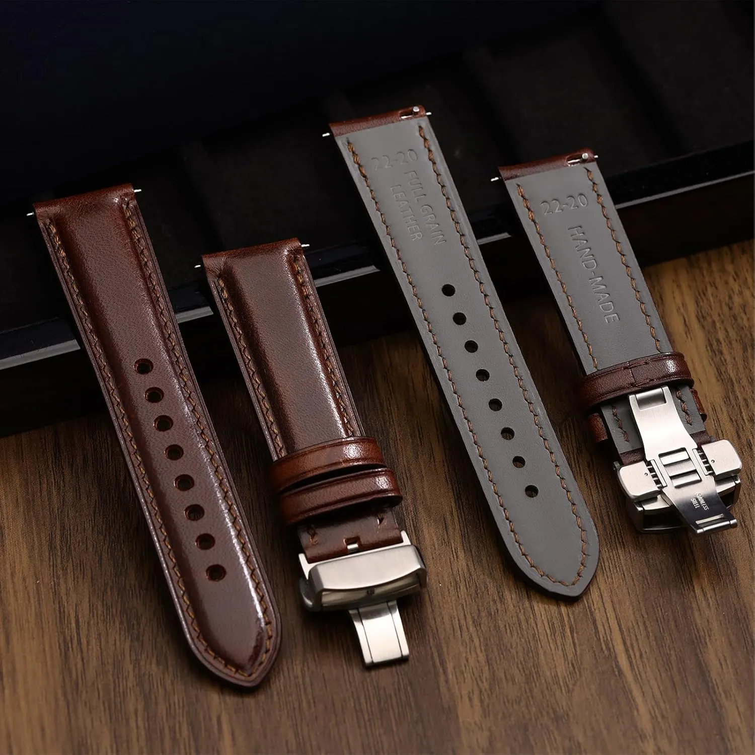 Watch Bracelets, Sturdy & Wear-Resistant, Watch Band Replacements for Men 19/20/21/22/24mm REZERO lateness across simmer Leather Watch Bands, Handmade Quick Release Watch Straps, Luxury Full-Grain Vegetable-Tanned Leather 