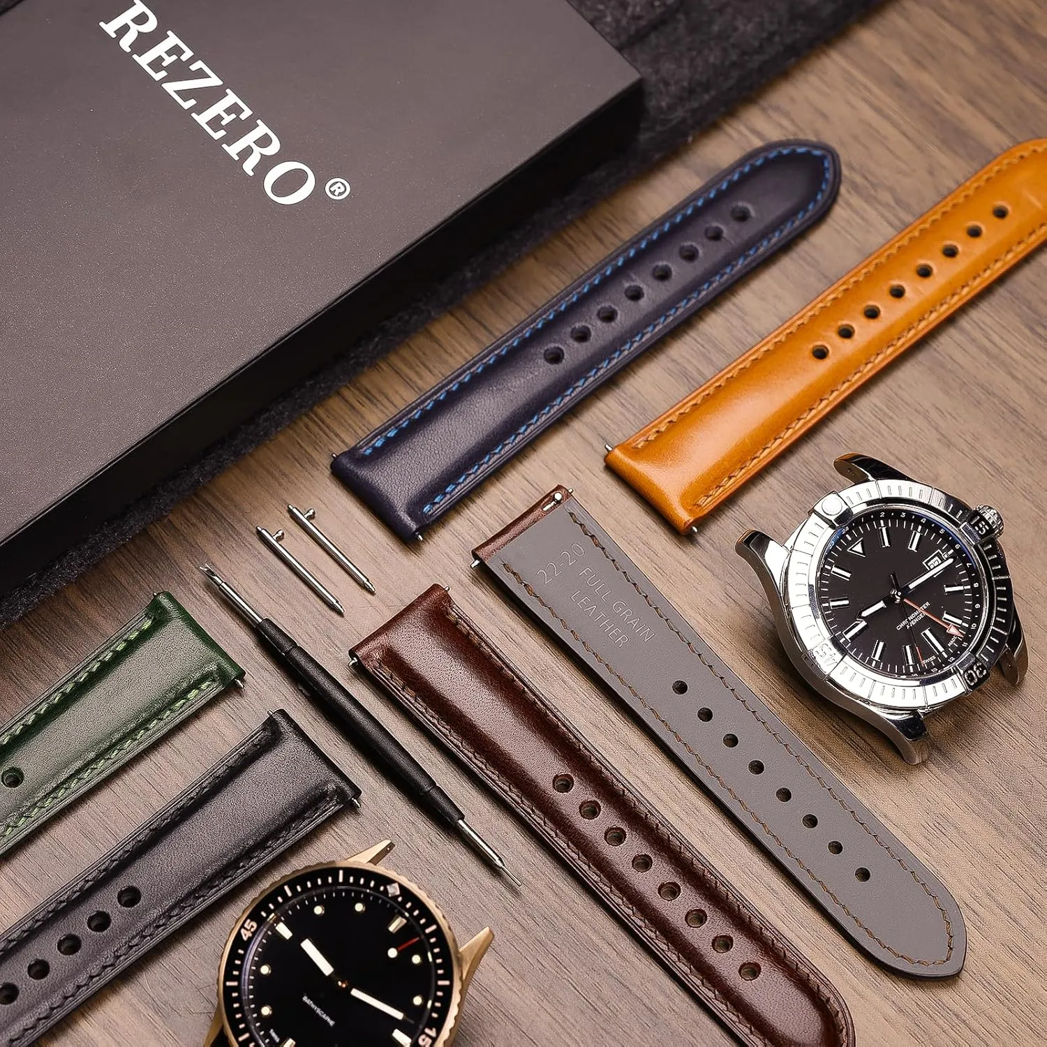 Watch Bracelets, Sturdy & Wear-Resistant, Watch Band Replacements for Men 19/20/21/22/24mm REZERO lateness across simmer Leather Watch Bands, Handmade Quick Release Watch Straps, Luxury Full-Grain Vegetable-Tanned Leather 