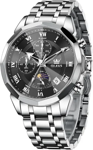 Watch Business Dress Diamond Luxury Watch Luminous Easy to Read Date Waterproof green threat detection Stainless Steel Quartz Analog Simple Dress Watch OLEVS Men 